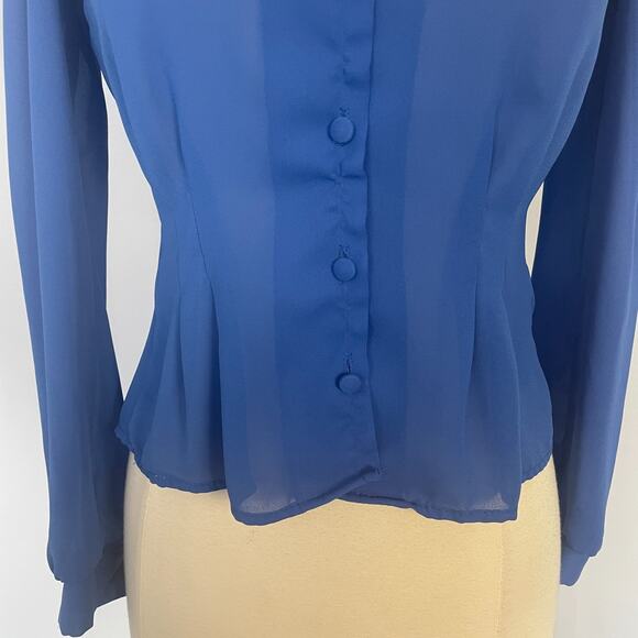 Vintage Blouse Top Size XS Small Royal Blue Puff Sleeve Secretary Retro Twee - Picture 3 of 13